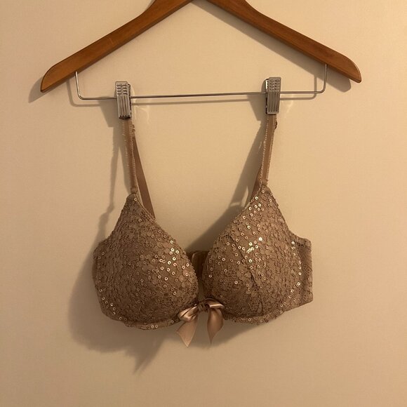 Sequin Pushup Bra, Aerie Emma, 34 D, Satin Bow - Picture 1 of 4